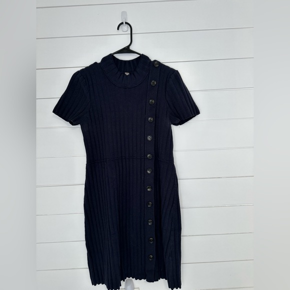 Free People Lottie Navy Blue Ribbed Button Front Mock Neck Sweater Dress XL (A11 - Picture 7 of 11